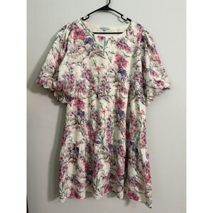 Polagram Floral Sz 1XL Puff Sleeve Cottagecore Peasant Dress Mini Babydoll Cute